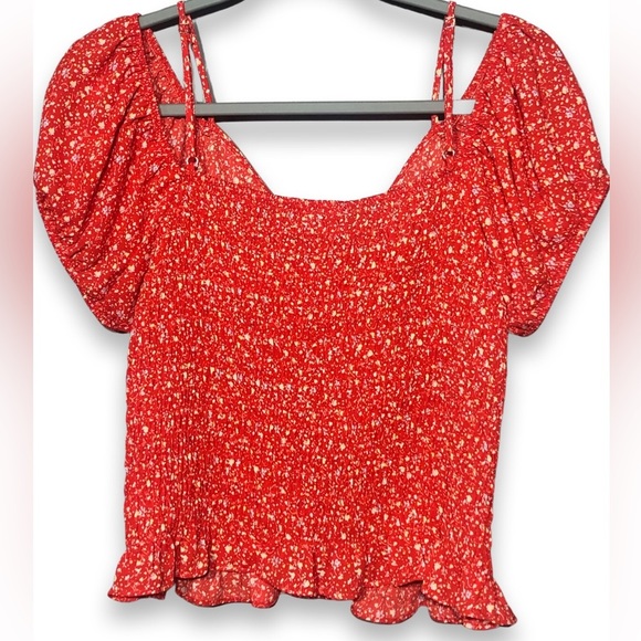 NWT Sienna Sky Puff Sleeve Off The Shoulder/Spaghetti Straps Blouse With Ruching - Picture 8 of 9